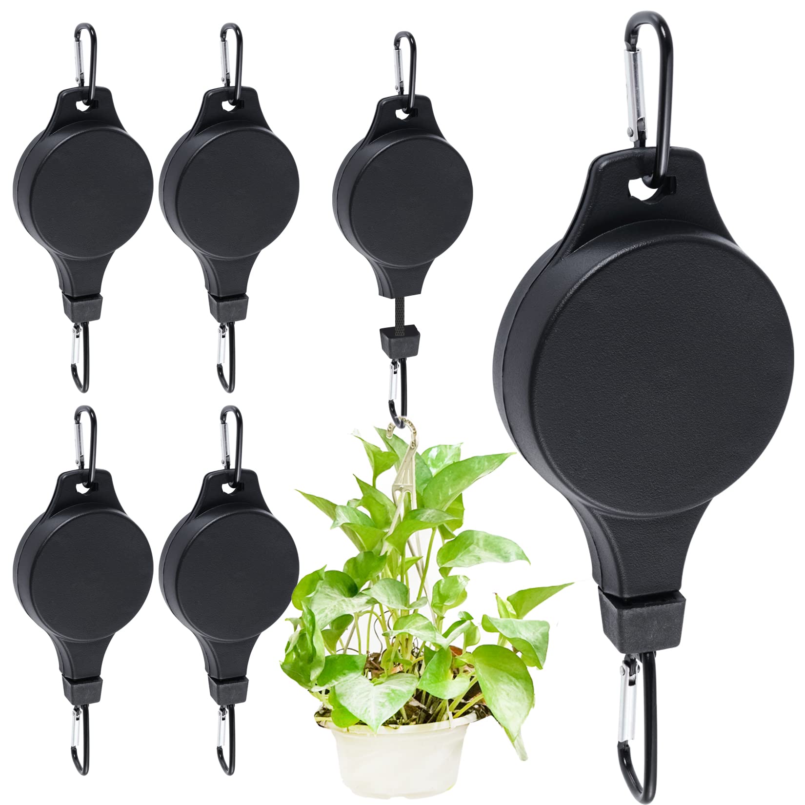 Photo 1 of 6pcs Plant Pulley Retractable Hanger Easy Reach Plant Pulley Adjustable Height Wheel for Hanging Plants Heavy Duty Plant Hanger for Garden Baskets Pots- Black