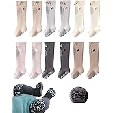 BEHELE Toddler Baby Non Slip Knee High Sock Girl Boy Warm Thick Anti Skid Slipper Crawling Sock Newborn Tube Stocking 6 Pairs