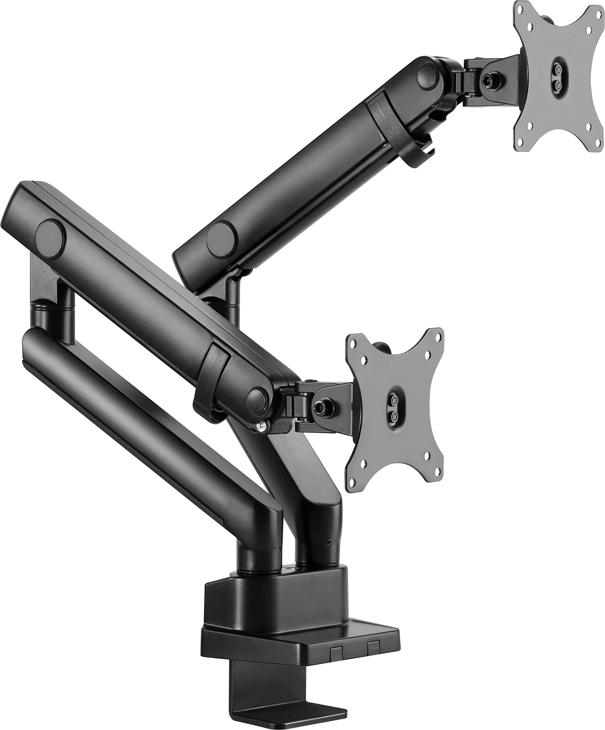 ICY BOX Dual Monitor Mount for 2 Monitors up to 32 Inches - Can be Mounted on Table or Edge of Table - Steel - Black