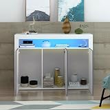 Panana High Gloss 3 Door Sideboard with LED Lights Grey 51.18 in Wide view 2