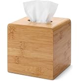Performore Square Bamboo Tissue Box Cover - Stylish Water-Resistant Wooden Facial Tissue Holder for Bathroom, Office Desk &amp; Nightstand - Compact 6.3" x 5.51" x 5.51" Design