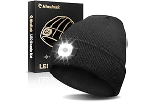 HINSHARK Valentines Day Gifts for Him, LED Beanie Hat with Light, Mens Valentines Gifts for Men Dad Husband Grandpa Boyfriend, Birthday Gifts for Men, Unisex Rechargeable Headlamp Knitted Cap Gifts Black