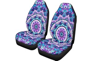 Pehede Car Seat Cover Purple Mandala Flower Pattern Front for Cars, Easy to Install Cover Set, Accessories Auto Trucks Van SUV,2 Packs