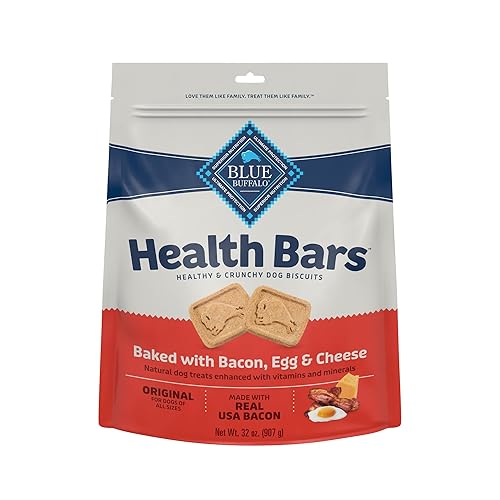 Blue Buffalo Health Bars Crunchy Dog Biscuits, Oven-Baked with Natural Ingredients, Bacon, Egg & Cheese, 32-oz Bag