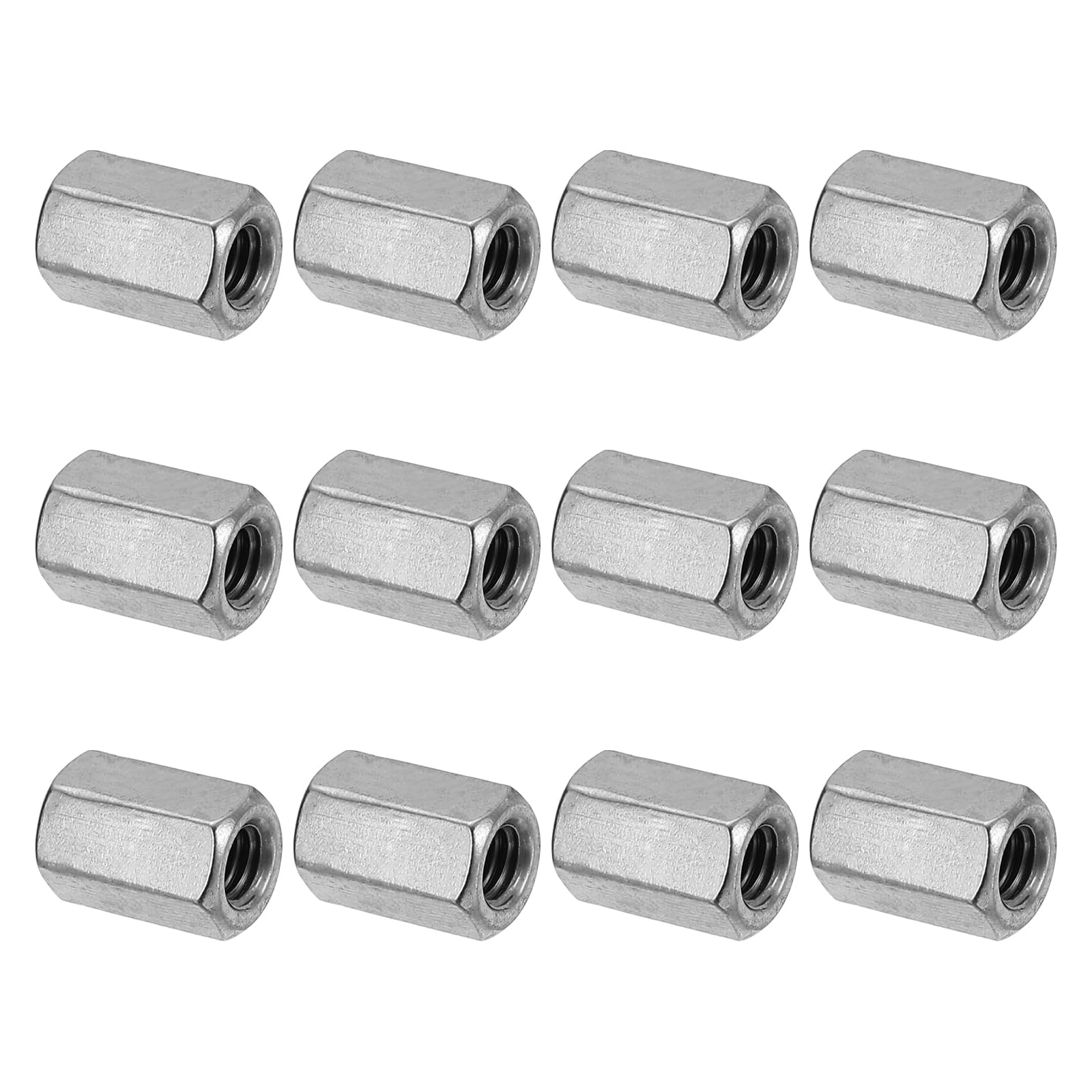 PATIKIL M6 x 1-Pitch 304 Stainless Steel Hex Coupling Nuts, 12Pcs 15mm/ 0.6" Length Coarse Fully Threaded Rod Coupling Nut Studding Connector Fasteners, Silver Tone