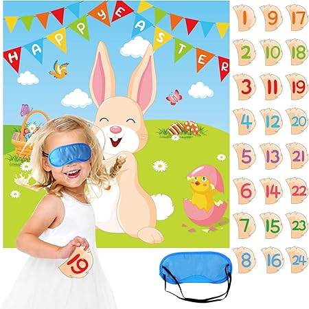 Amazon Konsait Lサイズ ピン The Tail On The Bunny イースターゲーム イースターピンゲームセット 面白い イースターエッグハントアクティビティ ファミリークラススクールゲーム 子供 男の子 女の子 イースターパーティー記念品 アクセサリー ボードゲーム おもちゃ