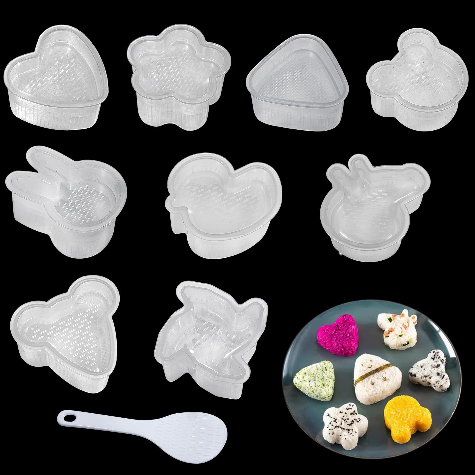 Prebarfun 10 PCS Onigiri Mould, Sushi Maker, Rice Mold, Sushi Ball Maker for Beginners Kitchen DIY Cooking