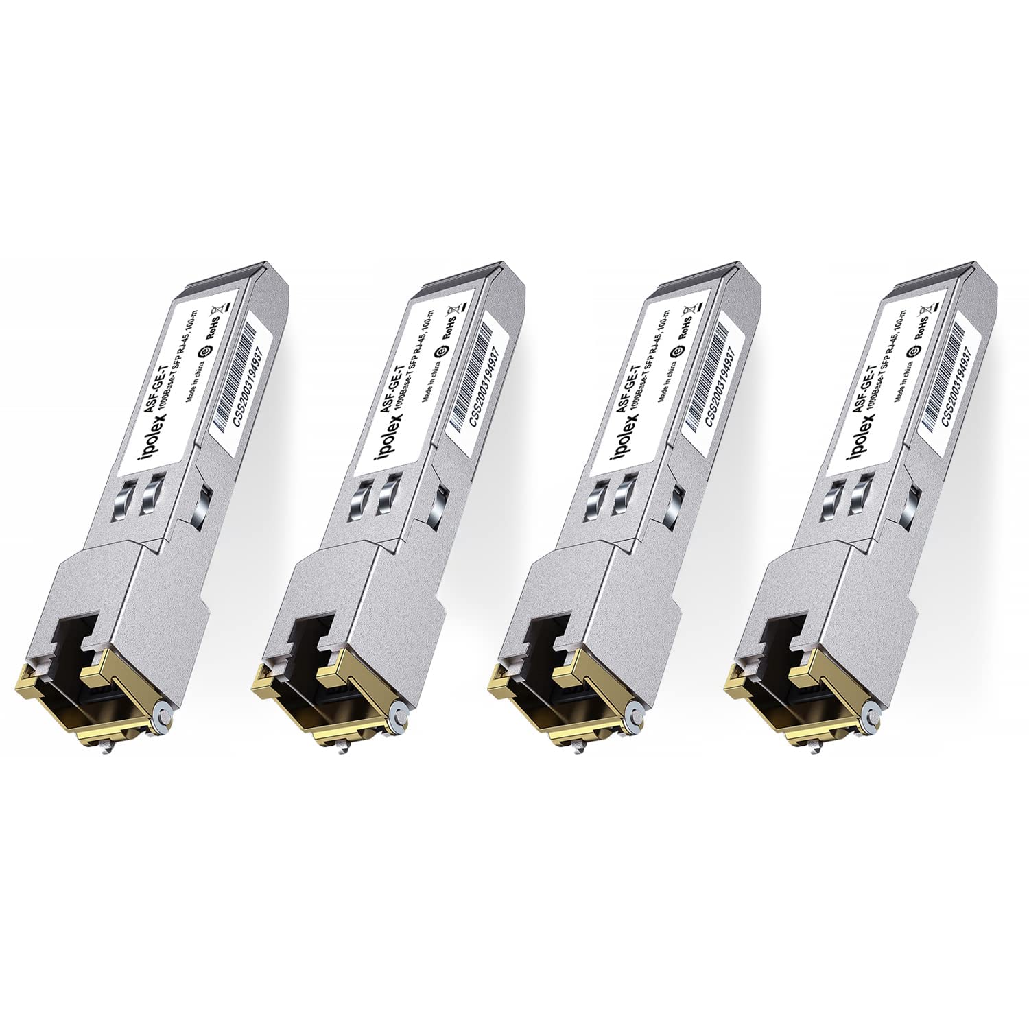 ipolex 4 PCS 1G SFP to RJ45 Copper Transceiver, 1000Base-T Mini GBIC RJ-45 SFP Module Compatible with Cisco GLC-T/SFP-GE-T, Meraki MA-SFP-1GB-TX, Ubiquiti UF-RJ45-1g, Mikrotik etc.(CAT.5e, 100-m)