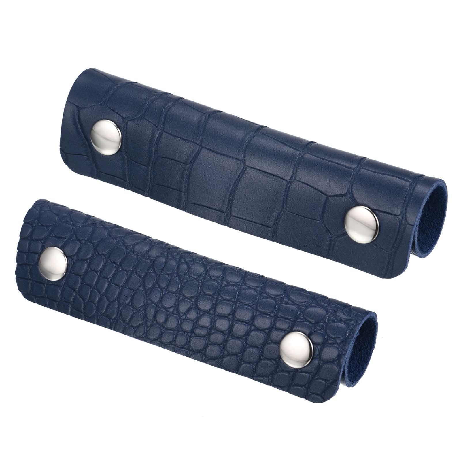 PATIKIL Luggage Handle Wrap, 2 Pack Irregular Pattern PU Handbag Grip Cover Protector Identifier with Clasp for Suitcase Grocery Shopping Bag, Navy Blue