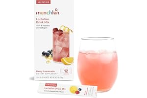 Munchkin Milkmakers Lactation Drink Mix Supplement with B Vitamins/Collagen/Fenugreek & Milk Thistle for Breastfeeding Moms, Berry Lemonade, 14 Count