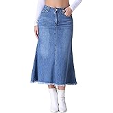 CIMUK Women's Vintage Denim Midi Skirt High Waisted A-Line Slit Fishtail Long Jean Skirts