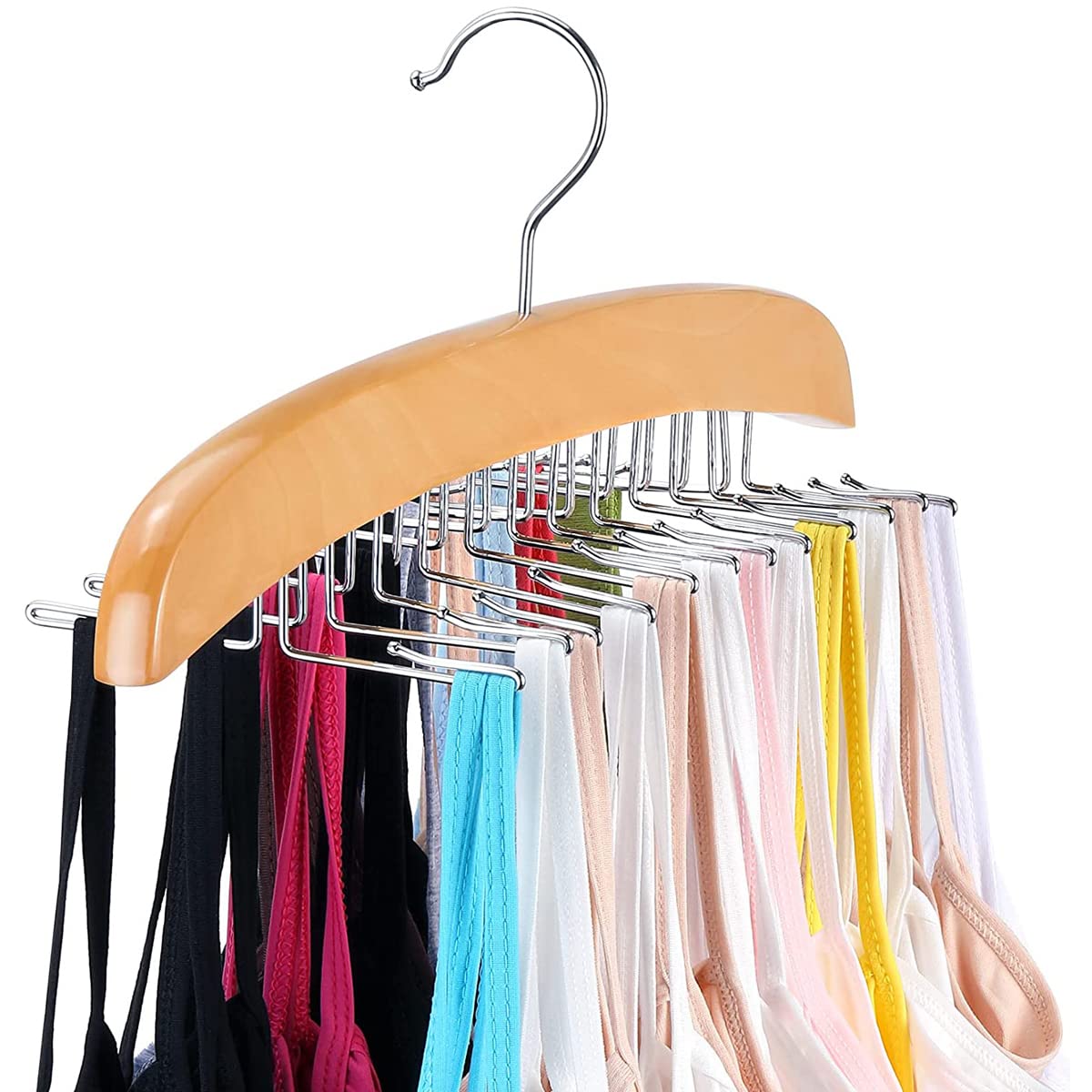 camouflage net Wooden Clothes Hangers Camisole Bra Hanger Space Saving Hangers with 24 Hooks, 360° Swivel Hook for Camisole, Scarves, Belts, Bathing Suits, Strappy, Ties, Dress(Wooden)