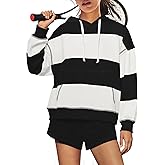 Yanekop Womens 2 Piece Outfits Workout Set Striped Lounge Set Sweatsuits Matching Sets Oversized Hoodies and Shorts Set