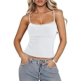 Womens Lace Cami Tops Square Neck Adjustable Spaghetti Straps Cropped Tank Top Ribbed Sleeveless Summer Y2k Camisole