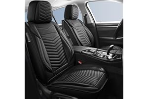 HChengkikz Car Seat Covers,Breathable and Waterproof Faux Leather Automotive Seat Covers for Cars SUV Truck Sedan,Universal Anti-Slip Driver Seat Cover with Backrest (Style1,2 PCS Front Seat,Black)