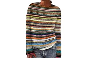 GOKKILRW Fair Isle Sweater Women Vintage Ethnic Jumpers Colorful Long Sleeve Crewneck Knitted Argyle Jacquard Pullover Tops