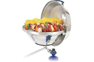 Magma Marine Kettle3 Portable Gas Grill and Stove - Stainless Steel BBQ with Electronic Ignition for Boats - Wind-Resistant Design, Safe Propane Connection, Stay Cool Handle - 17" Diameter