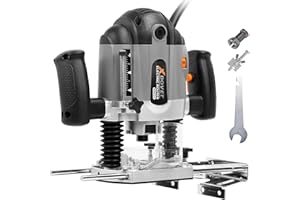 XDOVET 16000-30000 RPM Electronic Plunge Woodworking Router, 6 Variable Speeds Wood Router Tool, 1.7 HP 10-Amp Plunge Woodworking Router Kit with Parallel Guide and Vacuum Adaptor, 1200W