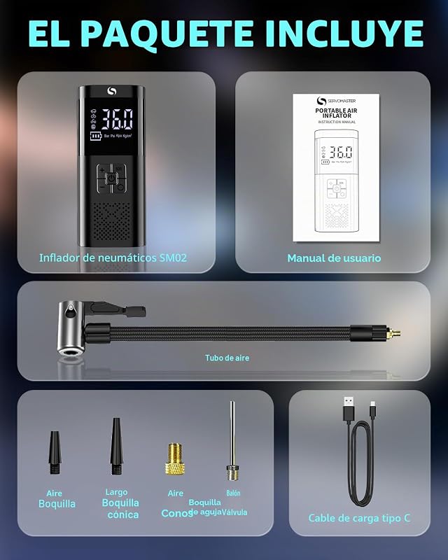 Compressor de ar portátil, insuflador de rodas de carro, compressor de ar mini com manómetro, insuflador elétrico de 150 PSI, acessórios para automóveis, com luz LED para bola de bicicleta de motocicleta — foto 7 de 7
