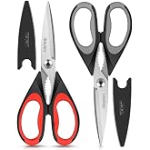 iBayam Kitchen Scissors Shears All Purpose Heavy Duty, Protective Sheath | 2-Pack, Ultra-Sharp Stainless Blades, Soft Comfort-Grip, Dishwasher Safe, Cooking Tool &amp; Gadget Sets Poultry Kitchen Utensils