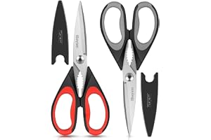 iBayam Kitchen Scissors Shears All Purpose Heavy Duty, Protective Sheath | 2-Pack, Ultra-Sharp Stainless Blades, Soft Comfort-Grip, Dishwasher Safe, Cooking Tool & Gadget Sets Poultry Kitchen Utensils