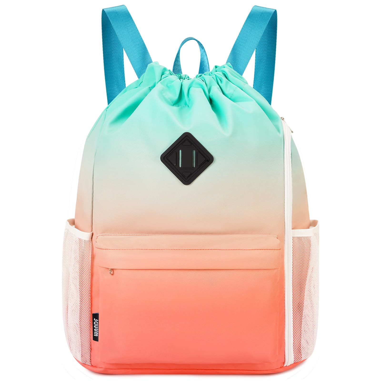 WANDF Drawstring Backpack Sports Gym Bag with Shoes Compartment, Water-Resistant String Backpack Cinch for Women Men (Red-Green Gradient,Large)