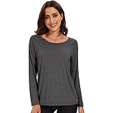 WiWi Women's Viscose from Bamboo Pajama Tops Soft Basic Sleep Shirt Loose Long Sleeves T-Shirt Loungewear S-XXL