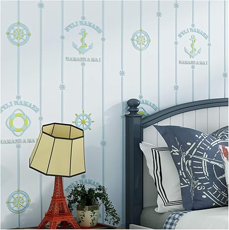 Amazon Co Jp 壁紙シール 子供部屋用の粘着性の壁紙青い漫画楽しい男の子の部屋の壁紙 幼稚園のアミューズメントパークの壁の装飾材料 0 53x6m Color Light Blue Blue ホーム キッチン