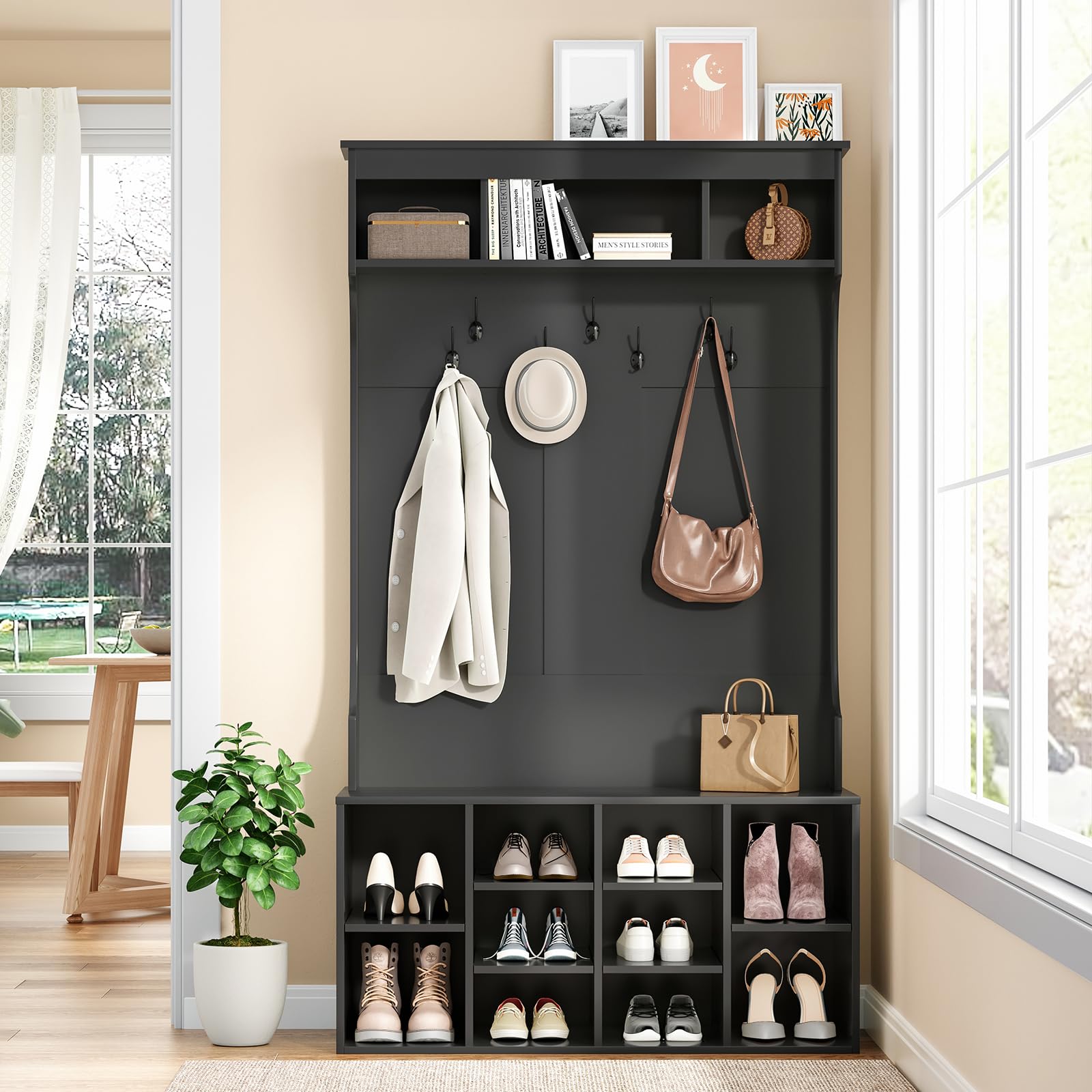 Tree Shoe Rack FONTOI Hall Tree with Shoe Storage, Coat Rack with Shoe Storage, 6-in-1 ...