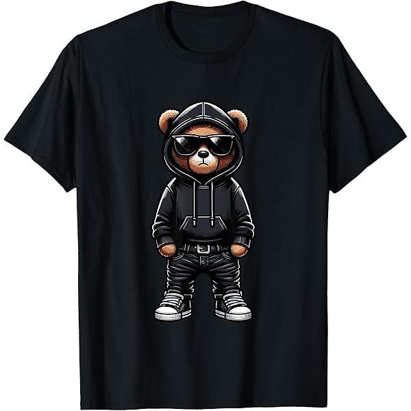 T-shirt Uomo In Cotone Gildan 5000 Con Stampa 'An Urban Teddy Bear' - Nero - Foto 4