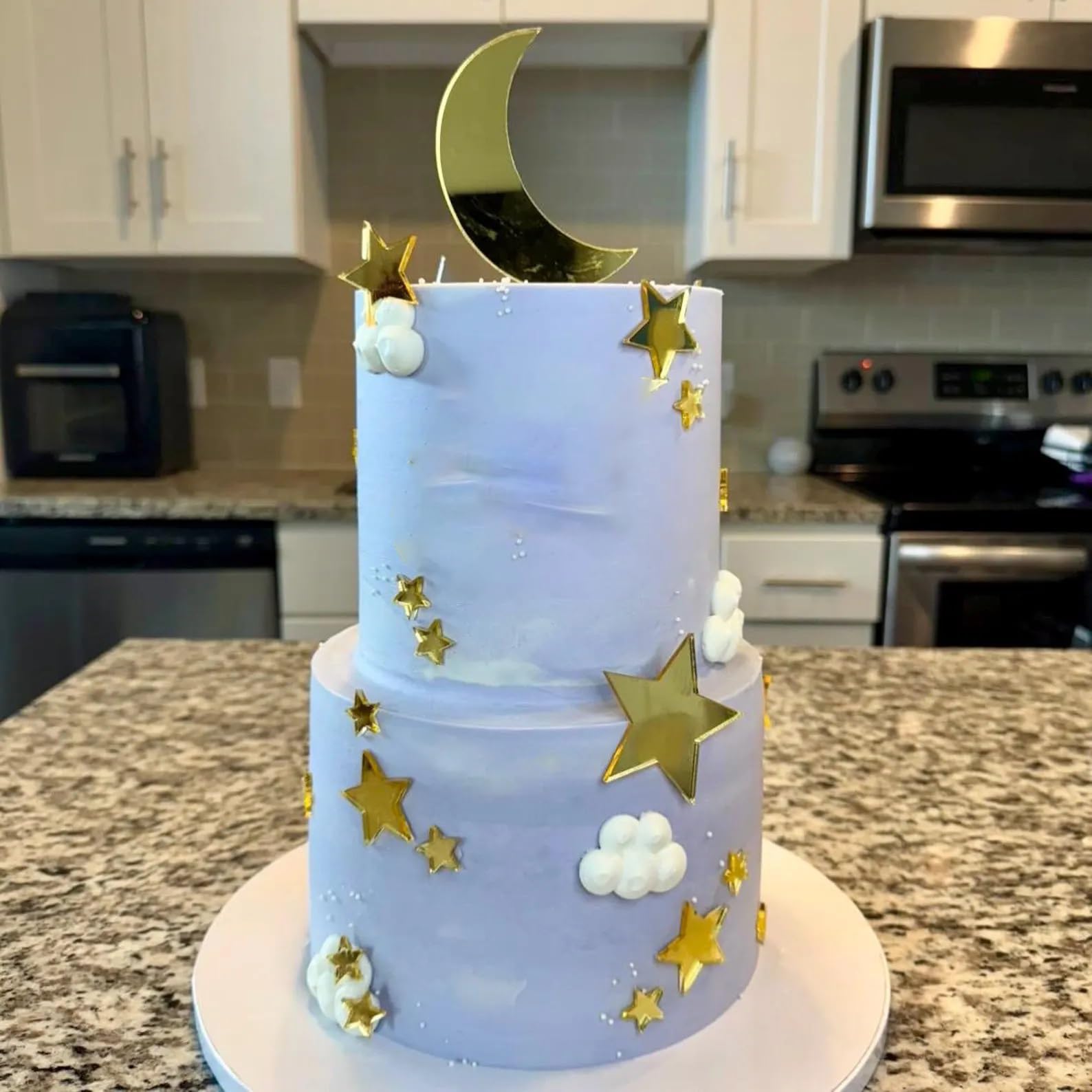Photo 1 of 8PCS Acrylic Moon Star Cake Toppers,Mirror Gold Baby Shower Cake Decorations for Over the Moon Baby Shower Wedding Birthday Party