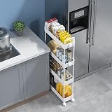 SOLEJAZZ 4-Tier Slim Rolling Storage Cart with 6 Hooks White 12x39x92 cm view 3
