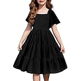 Arshiner Girls Summer Dress Tween Boho Casual Smocked Swing Flowy Ruffle Midi Dresses with Pockets