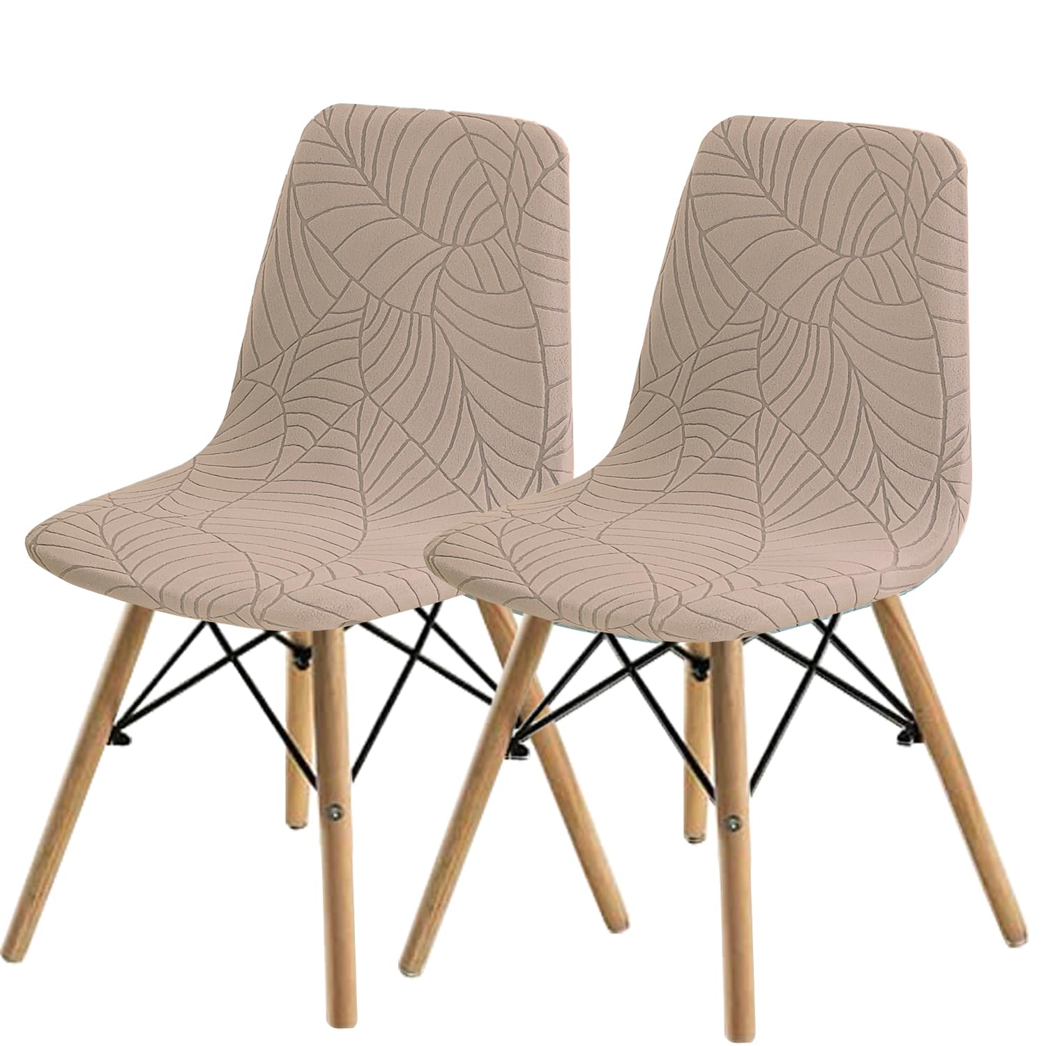 SHENGYIJING Dining Chairs Covers Set of 2/4/6,Style Shell Dining Chair Mid Century Modern Chair Sipcover,Upholstered Dining Accent Side Chair Covers (Khaki1,2 Pieces)