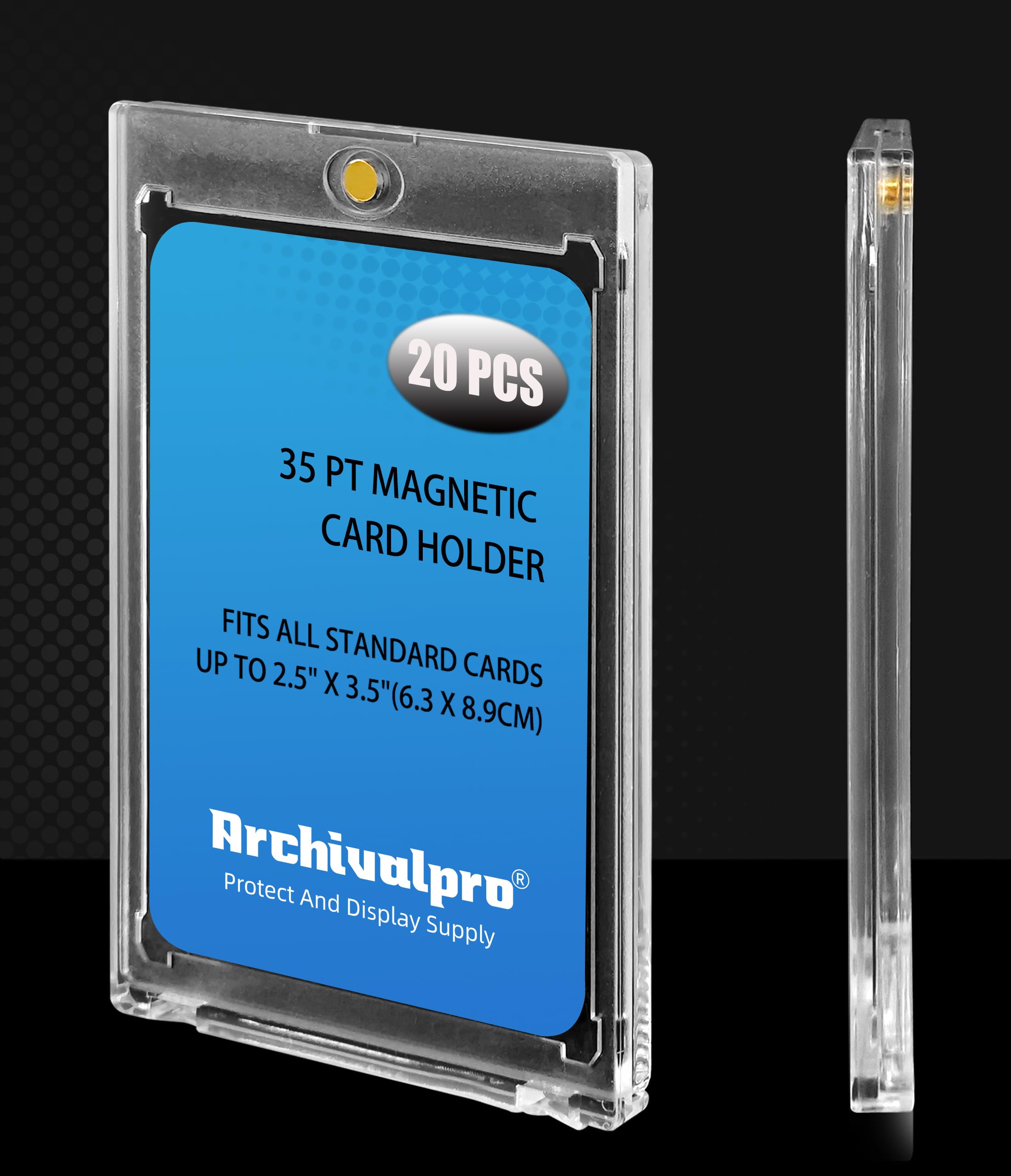 Archivalpro 35PT Magetic Card Holder,Anti-uv,20 pcs/pk,Snap Card Holder,Hard Plastic for Trading Card,Baseball Cards Holder