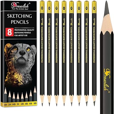 Drawlish Sketching Pencils Set of 8 B, 2B, 4B, 6B, 8B, HB, 2H, 4H