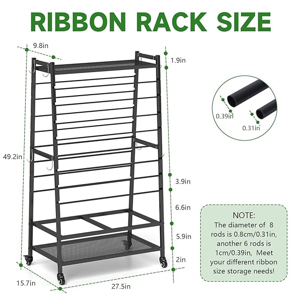 YAGEANNL RIBBON HOLDER-RIBBON ORGANIZER, DOUBLE-SIDED RIBBON HOLDER ORGANIZER RACK,LARGE CAPACITY ROLLING GIFT WRAP RACK RIBBON ORGANIZER FOR CRAFT ROOM