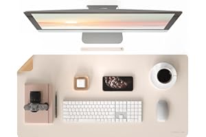 RENMTURE Dual-Sided Large Desk Pad, Faux Leather Natural Cork Mouse pad, Desk Accessories Protector, for Office and Home Work (Off-White, 36"x17")