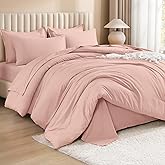 Litanika Comforter King Size Set Blush Pink - 7 Pieces Bed in a Bag King Bedding Comforter Sets, Plain Lightweight Bed Set with Comforter, Sheets, Pillowcases & Shams