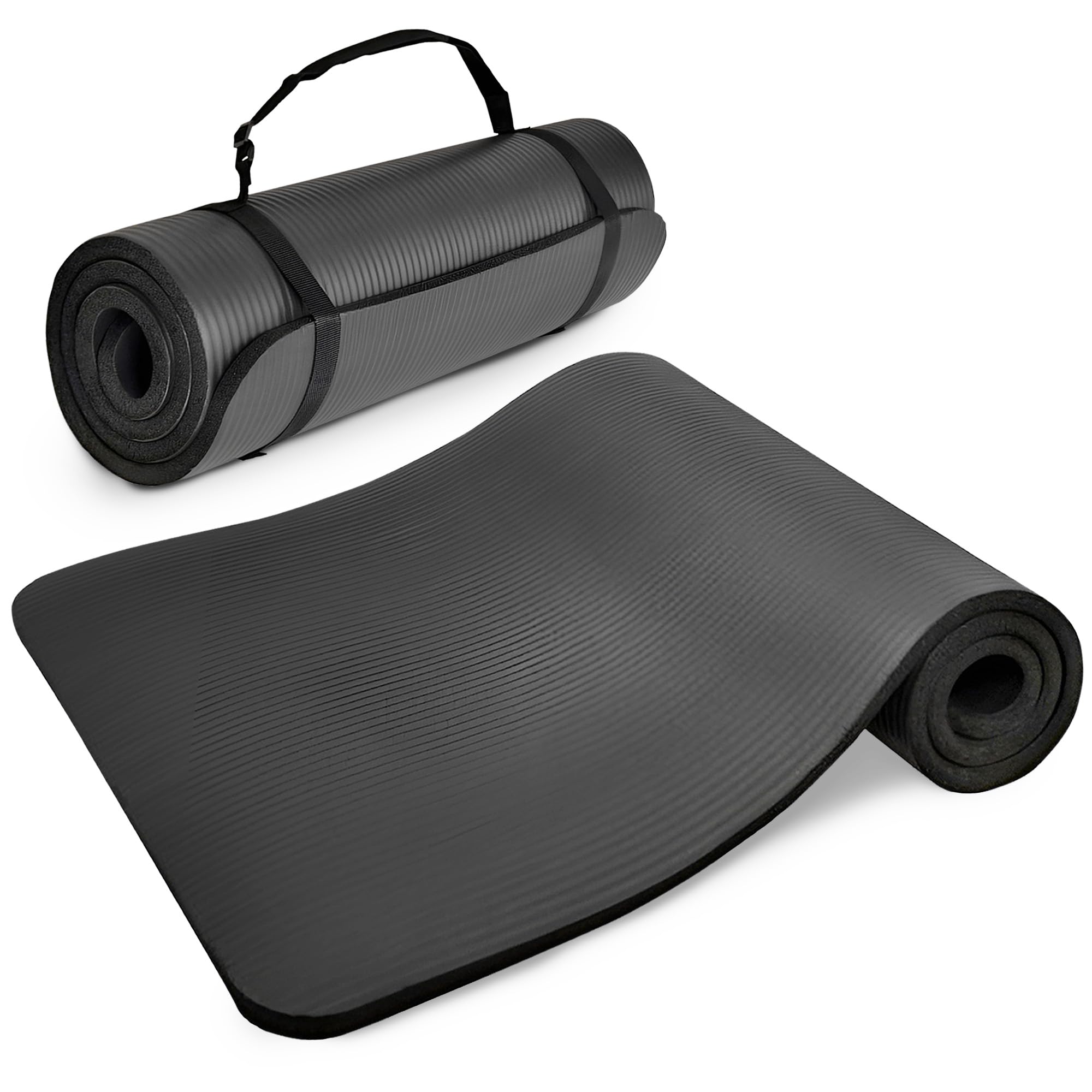 BalanceFrom Fitness GoYoga All Purpose 71 x 24 x 1 Inch Extra Thick Anti Tear High Density Non-Slip Exercise Yoga Mat with Carrying Strap, Black