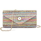 PACETAP Straw Clutch Purse for Women, Pearl Decoration Boho Crossbody Bags, Evening Clutch Purses Handbags for Wedding Party Cocktail Prom Dinner(Iridescence)