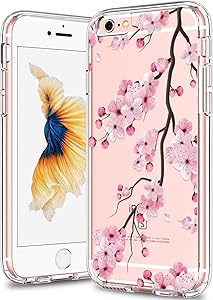 BICOL iPhone 6 Case,iPhone 6s Case,Pink Cherry Blossom FloralClear with Design Plastic Hard Back Case with Soft TPU Bumper Protective Cover Phone Case for Apple iPhone 6/iPhone 6s-29