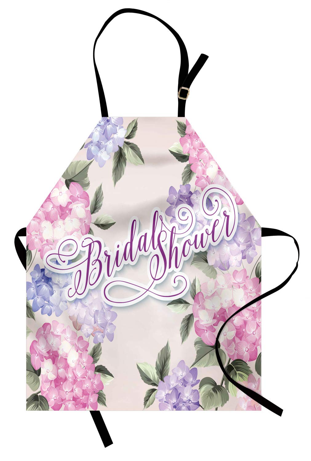 ABAKUHAUS Bridal Shower Apron, Shabby Form Hydrangea Flowers Wedding Bride Celebration Image, Unisex Kitchen Apron with Adjustable Neck for Cooking Baking Gardening, Purple And Light Pink