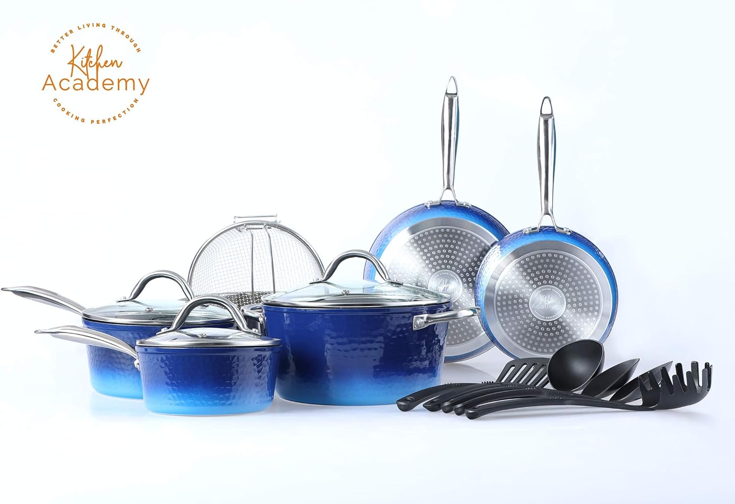 Kitchen Academy 15 Piece Cookware Set Nonstick Granite Coated Pots and