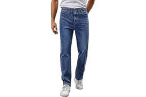 WICUSION Mens Elastic Waist Jeans Relaxed Fit Stretch Denim Classic 5-Pocket Straight Leg Jean Pant