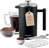 Andrew James Double Walled Stainless Steel Cafetiere 1000ml Black Gift Set
