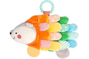 Pearhead Hedgehog Montessori Sensory Toy with Crinkle Tabs and Teether, Soft Lovey for Baby Sensory Development, Ages 0m+