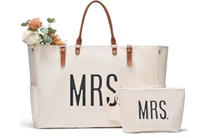 AW BRIDAL Large Canvas Tote Bag for Travel, Wedding, Bridal Shower| Bride Gifts Engagement Gift Monogrammed Gifts for Women
