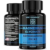 Magnesium Glycinate 1500mg with Ashwagandha 300mg + Vitamin D3 10,000 IU & K2 (MK-7) 200mcg – Stress Relief, Calm Mood & Bone Support – High Absorption Vegan Capsules – Non-GMO