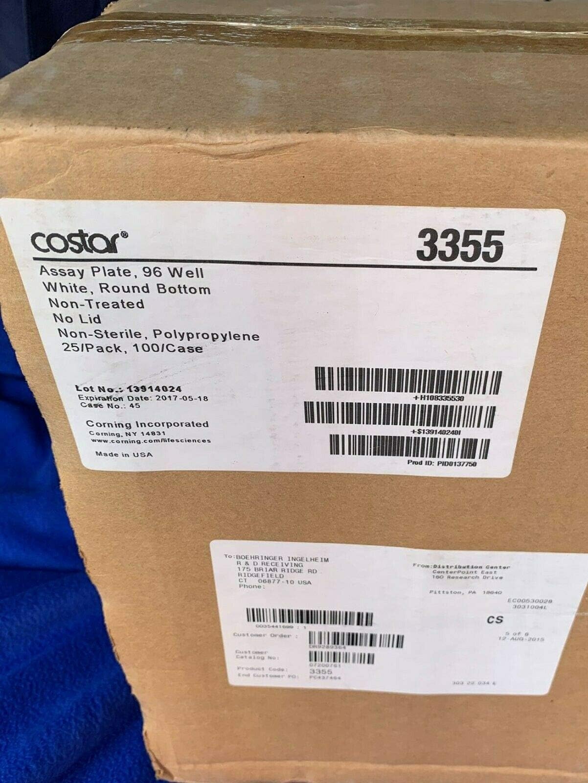 Corning 3355 Assay Plate 96 Well Round Bottom No Lid 25/Pack SEALED
